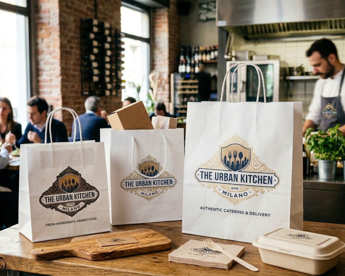 Gebrandete Papiertragetaschen mit Logo für Restaurants und Lebensmittelgeschäfte