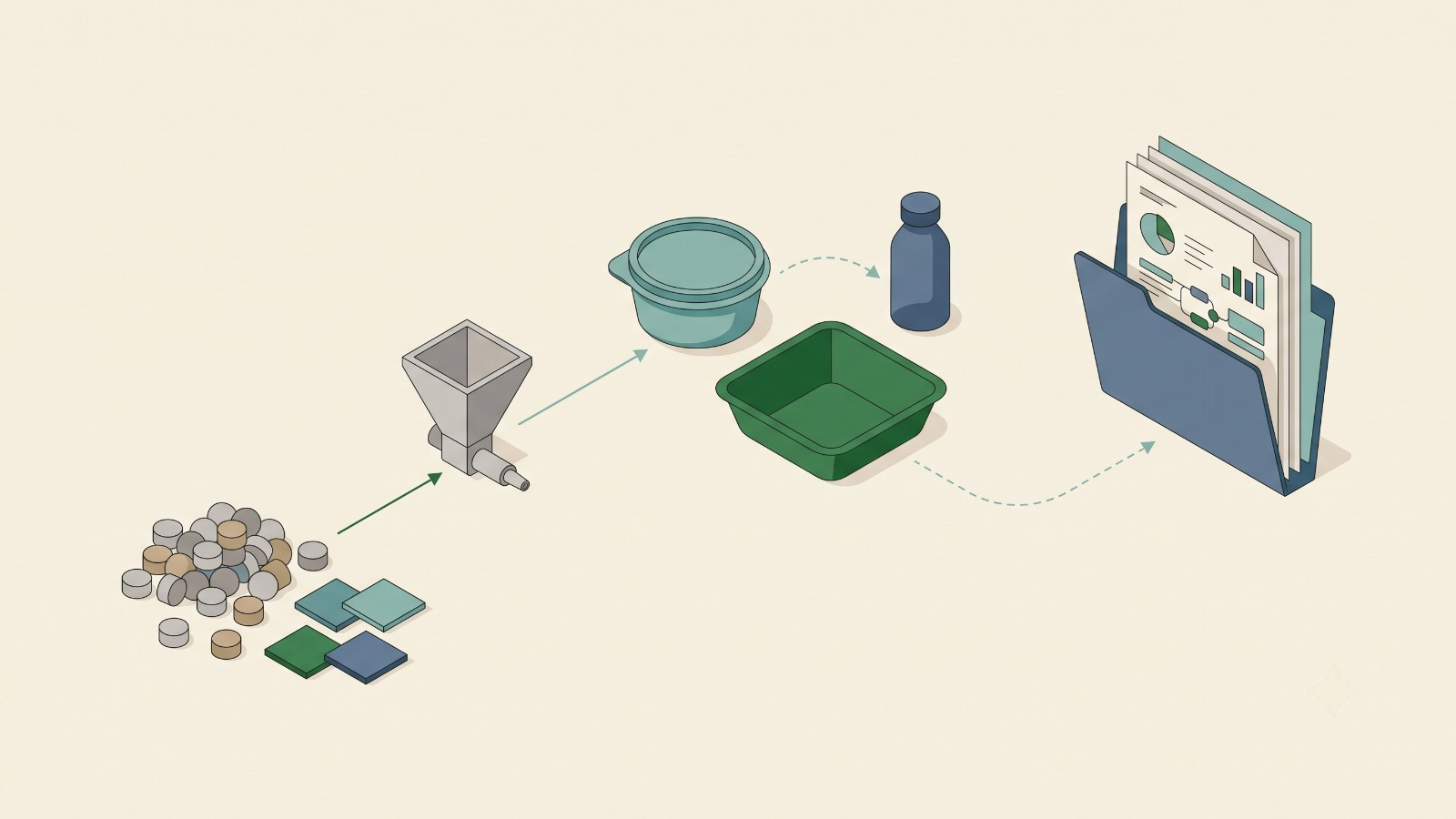 Recycelte Kunststoffe mit Angaben zu Herkunft, Verarbeitung, Produkt und Rückverfolgbarkeit