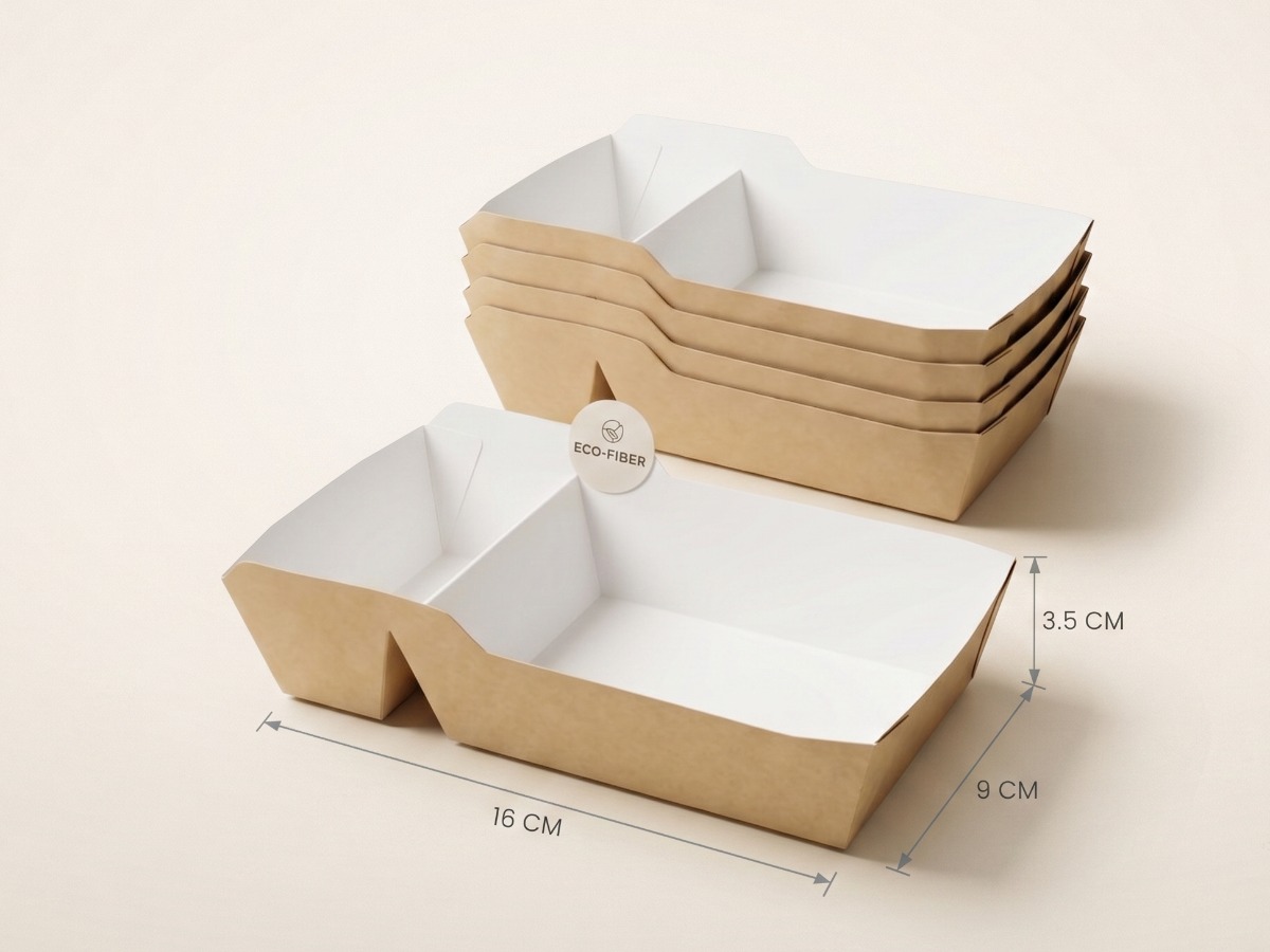 Two-compartment paper food tray 16 x 9 x H3.5 cm COD 7185