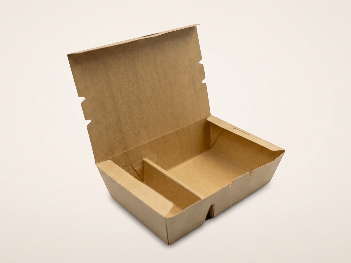 Two-compartment kraft food box with hinged lid 1000 ml COD 9301