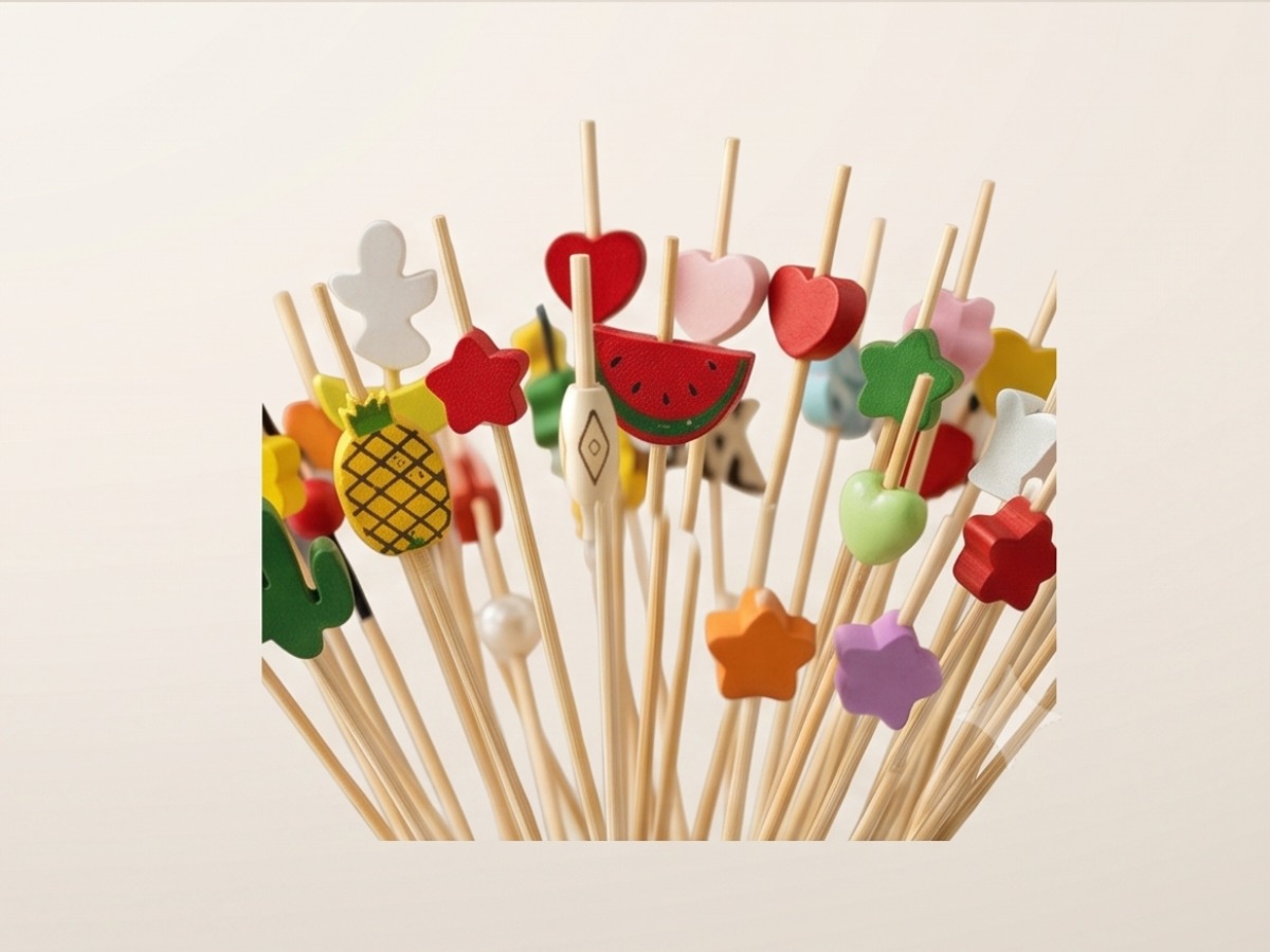 Decorative bamboo food picks Large assorted 12 cm COD 9929